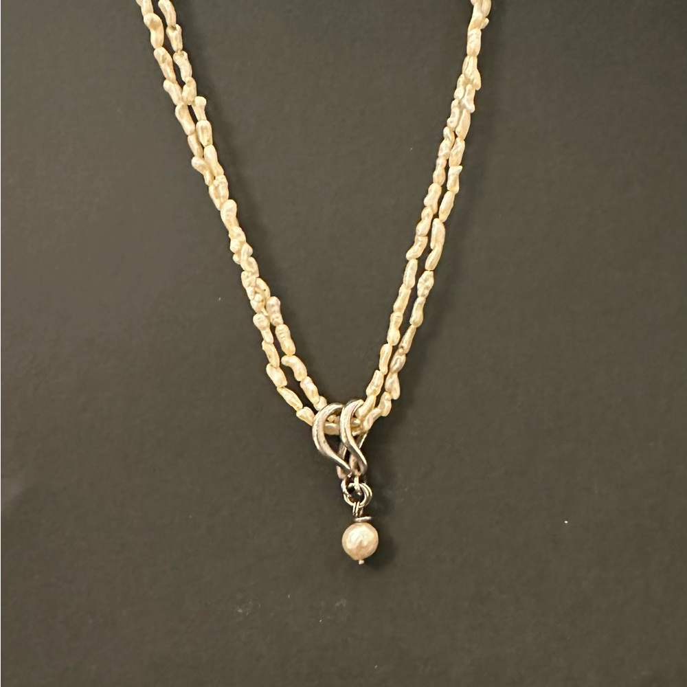 Rice Pearl Double-Strand Necklace with Freshwater Pearl and sterling pendant